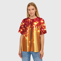 Футболка оверсайз женская Красно-золотая волнистая текстура, цвет: 3D-принт — фото 2