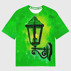 Женская футболка оверсайз Уличный зелёный фонарь