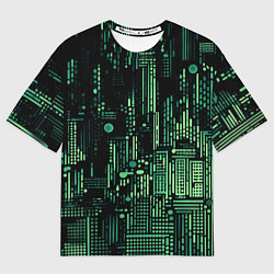 Женская футболка оверсайз Чёрно-зелёный абстракция точки полоски