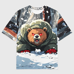 Женская футболка оверсайз Злой медведь с красными глазами