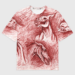 Футболка оверсайз женская Черепа лошадей - эскиз, цвет: 3D-принт