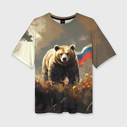 Футболка оверсайз женская Русский медведь в поле, цвет: 3D-принт