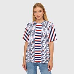 Футболка оверсайз женская Полосатый морской орнамент с якорями, цвет: 3D-принт — фото 2
