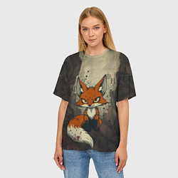 Футболка оверсайз женская Рыжий лис хитрец, цвет: 3D-принт — фото 2