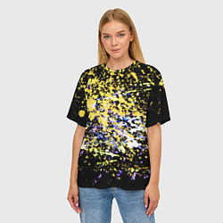 Футболка оверсайз женская Желто синяя краска на черном, цвет: 3D-принт — фото 2