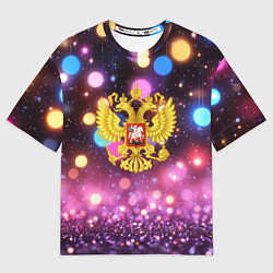 Женская футболка оверсайз Герб России на фоне бокке