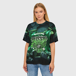 Футболка оверсайз женская Russia - зеленые кристаллы, цвет: 3D-принт — фото 2