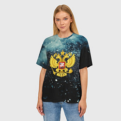 Футболка оверсайз женская Герб России черно-голубой фон, цвет: 3D-принт — фото 2