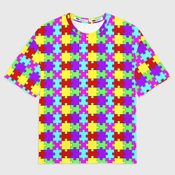 Женская футболка оверсайз Яркие паттерн разноцветный пазл