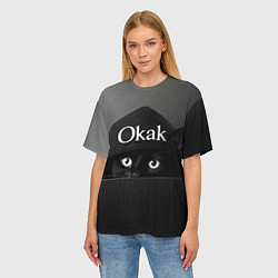 Футболка оверсайз женская Кот в капюшоне, окак, мем, цвет: 3D-принт — фото 2