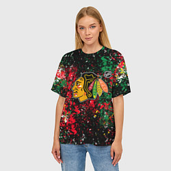 Футболка оверсайз женская Chicago Blackhawks NHL black, цвет: 3D-принт — фото 2