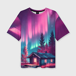 Футболка оверсайз женская Лиловое сияние над лесом, цвет: 3D-принт