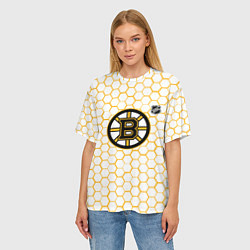 Футболка оверсайз женская Бостон Брюинз - белые соты, цвет: 3D-принт — фото 2