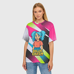 Футболка оверсайз женская Билли Айлиш в стиле мультфильма, цвет: 3D-принт — фото 2