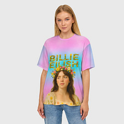 Футболка оверсайз женская Билли Айлиш с цветочным венком на голове, цвет: 3D-принт — фото 2