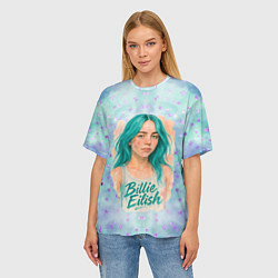 Футболка оверсайз женская Билли Айлиш бирюзовые волосы, цвет: 3D-принт — фото 2