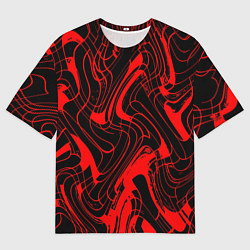 Женская футболка оверсайз Чёрный с красным искажённая абстракция