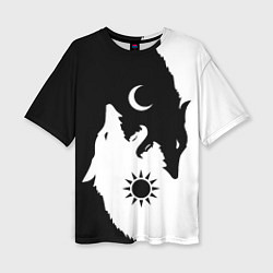 Футболка оверсайз женская Мистические волки дня и ночи инь-янь, цвет: 3D-принт