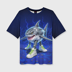 Женская футболка оверсайз Тралалеро тралала - акула киборг