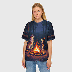 Футболка оверсайз женская Пёс и кот возле костра - пиксель арт, цвет: 3D-принт — фото 2