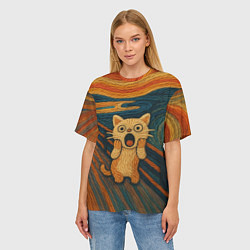 Футболка оверсайз женская Котик Крик - вязаный нейроарт, цвет: 3D-принт — фото 2