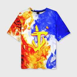 Футболка оверсайз женская Doom битва огня, цвет: 3D-принт