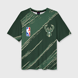 Футболка оверсайз женская Милуоки Бакс - линии с потертостями, цвет: 3D-принт