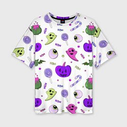 Женская футболка оверсайз Halloween purple pumpkin pattern
