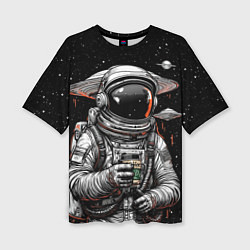 Футболка оверсайз женская Космонавт с кофе, цвет: 3D-принт