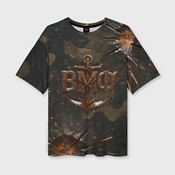 Футболка оверсайз женская Объемные буквы ВМФ и якорь, цвет: 3D-принт