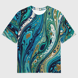 Женская футболка оверсайз Сине-зеленый абстрактный узор