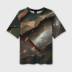 Футболка оверсайз женская Камуфляжная ткань на металлической пластине, цвет: 3D-принт