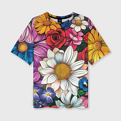 Женская футболка оверсайз Крупные цветы