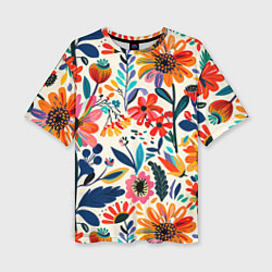 Футболка оверсайз женская Простые цветы, цвет: 3D-принт