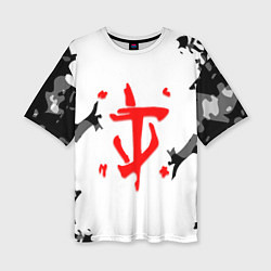 Футболка оверсайз женская Doom лого камуфляж текстура, цвет: 3D-принт