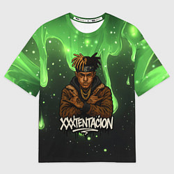 Женская футболка оверсайз XXXTentacion на фоне зеленой краски