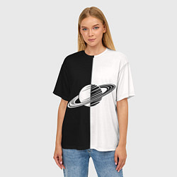 Футболка оверсайз женская Сатурн черно-белый, цвет: 3D-принт — фото 2