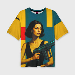 Футболка оверсайз женская Девушка с ретрофутуристическим автоматом поп-арт 1, цвет: 3D-принт