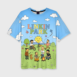 Футболка оверсайз женская Linkin Park мультяшный стиль на поляне, цвет: 3D-принт