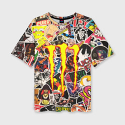 Женская футболка оверсайз Monster energy stikers logo