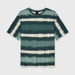 Женская футболка оверсайз Полосы зигзагообразные зеленые