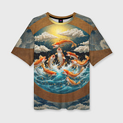Футболка оверсайз женская Большие золотистые рыбы выпрыгивают из воды, цвет: 3D-принт