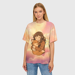 Футболка оверсайз женская Девочка обнимает лисичку, цвет: 3D-принт — фото 2