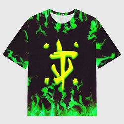 Футболка оверсайз женская Doom зелёный огонь, цвет: 3D-принт