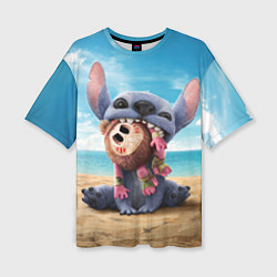 Футболка оверсайз женская Стич на пляже, цвет: 3D-принт