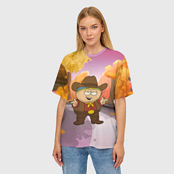 Футболка оверсайз женская Эрик Картман ковбой осенью, цвет: 3D-принт — фото 2