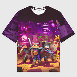 Женская футболка оверсайз Майнкрафт - герои в окружении