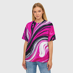 Футболка оверсайз женская Розово белая абстракция, цвет: 3D-принт — фото 2