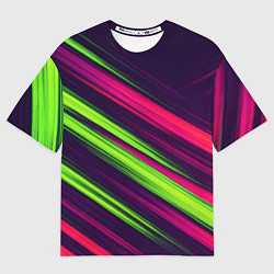 Женская футболка оверсайз Фиолетово-зеленые линии