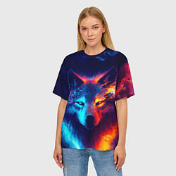 Футболка оверсайз женская Волк льда и пламени, цвет: 3D-принт — фото 2